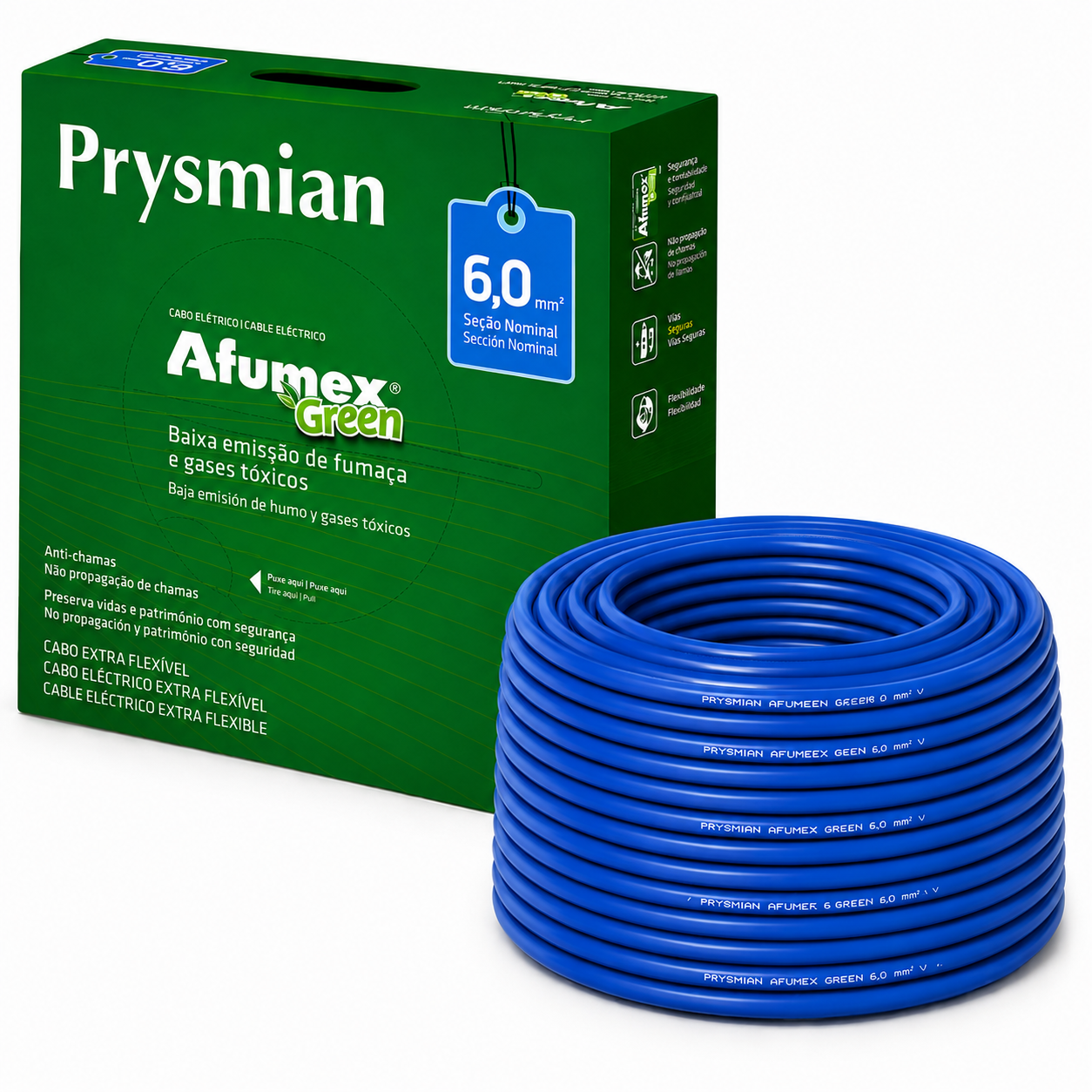 CABO FLEX 6.00MM 750V AZ AFUMEX