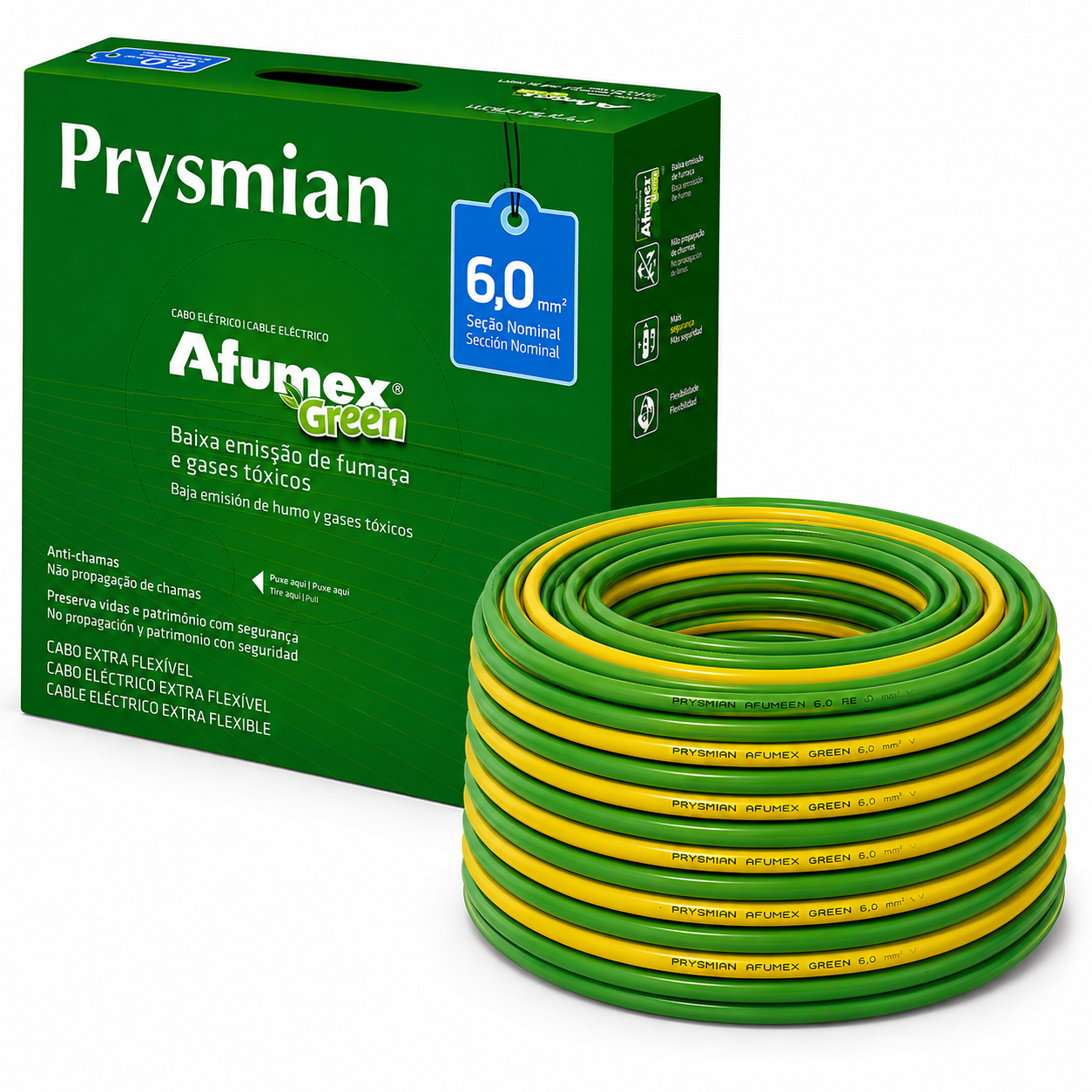 CABO FLEX 6.00MM 750V VD/AM AFUMEX